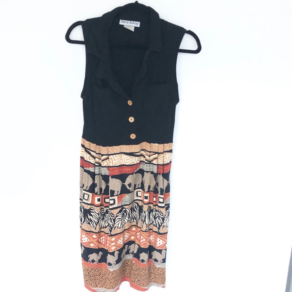 VTG 90s Sharon Anthony Elephant Safari Linen Dress